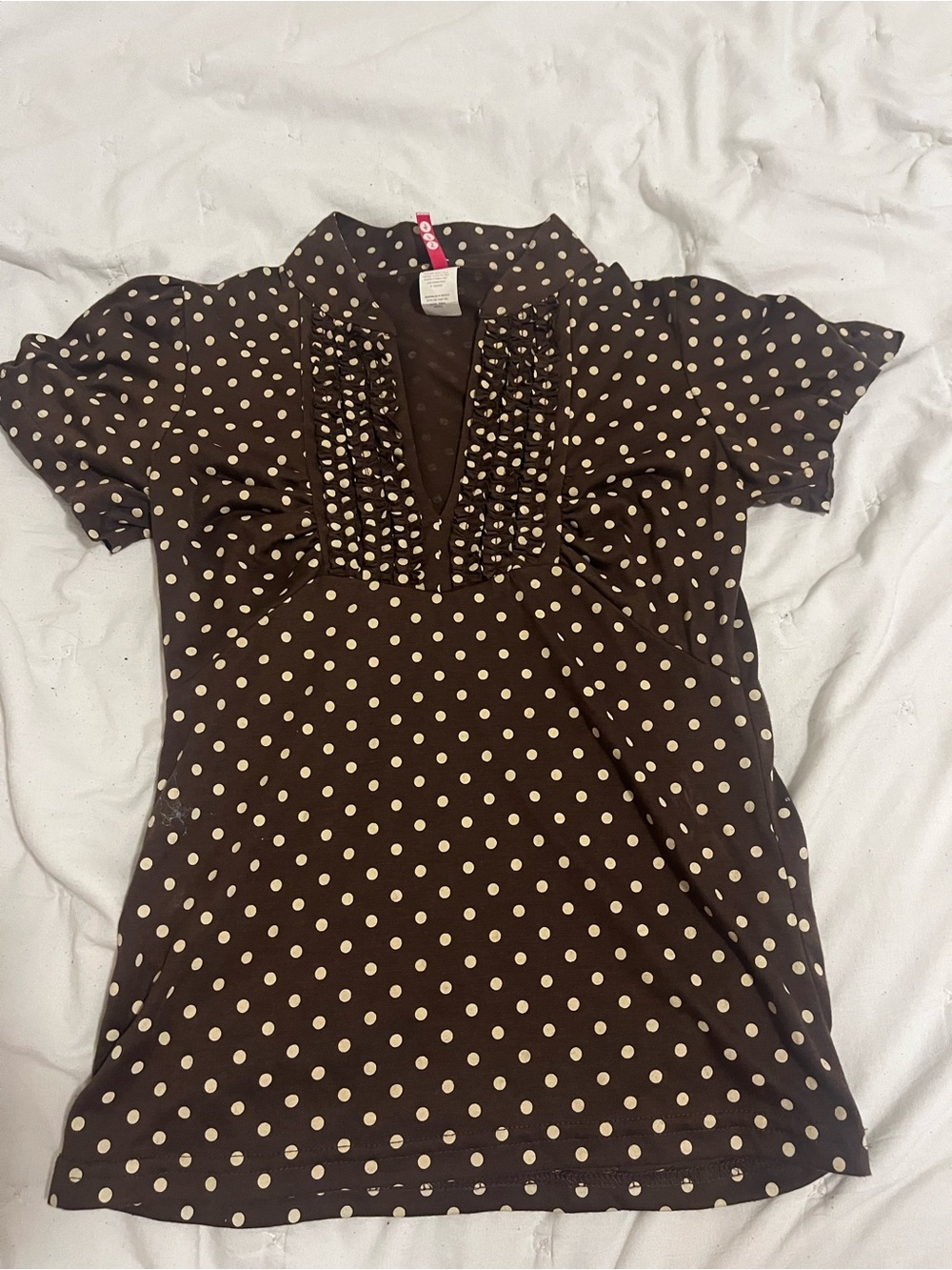 Nanette Lepore Brown Polka Dot Ruffle V-Neck Blouse